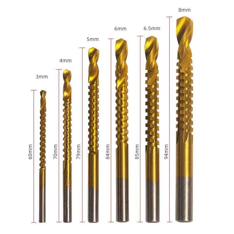 Titanium-Plated High-Speed Steel Drill Bits Set Metalworking & Wood Drilling Sharp Serrated Design Anti-Rust Coating Power Tool Accessories