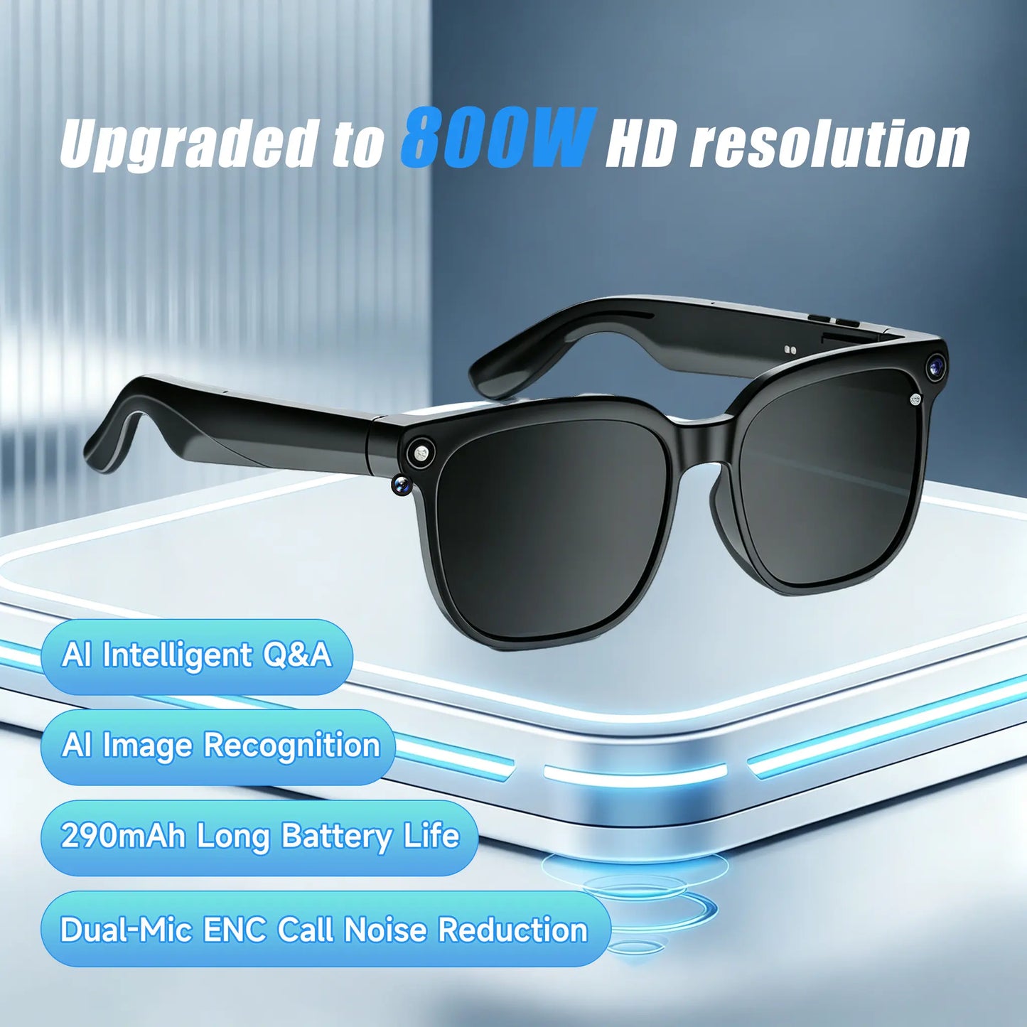 JEYUIN Smart Camera Glasses with Bluetooth Audio, Photochromic Tint Lenses, Hands-Free Photo & Video Capture, Wearable Glasses for Travel, Outdoor Activities, Driving and Daily Use, Compatible with iPhone & Android