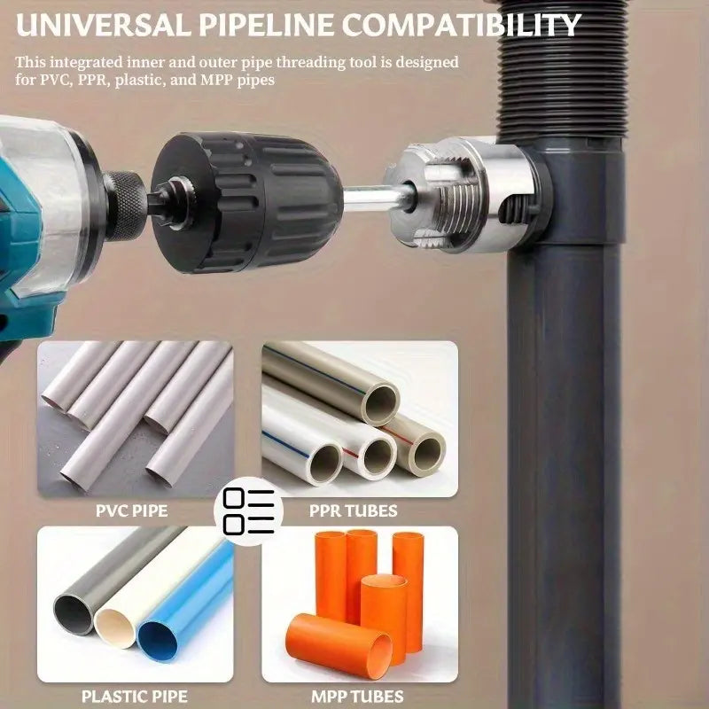 3-Piece Heavy-Duty Alloy Pipe Threading Tool Set - 1/2", 3/4", 1" Internal/External Threads, Electric Drill Compatible PVC/Plastic Pipe Threading Tool, Suitable for DIY and Professional Plumbing Installations (Compatible with  PPR, MPP Pipes)Summervibes