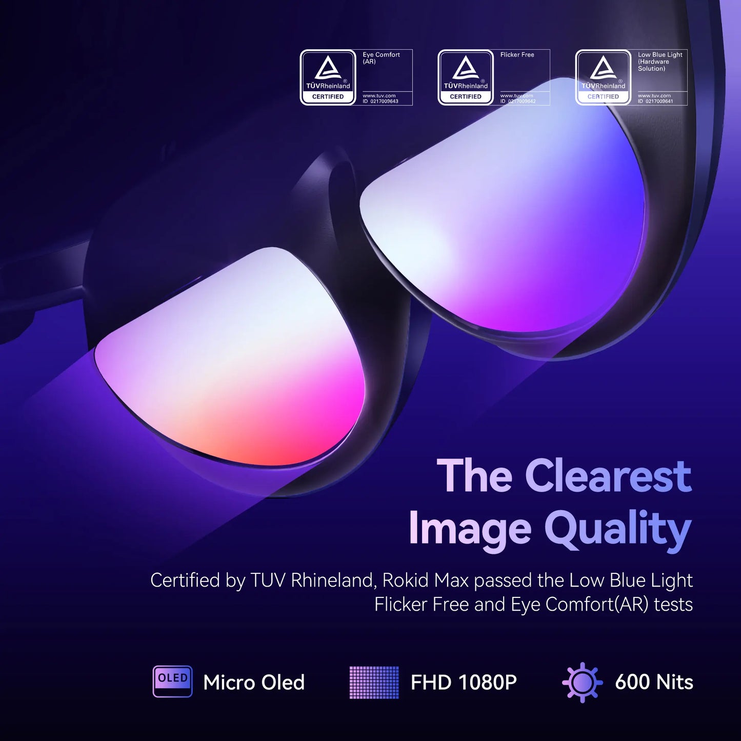 Rokid Max AR Glasses (Station not included), Smart Glasses with 360'' Micro-OLED Virtual Theater, 50° FOV, 600nits Brightness, HDCP Support & Cloud Gaming and Compatibility with iOS Mac ipad Android, Consoles and Computers