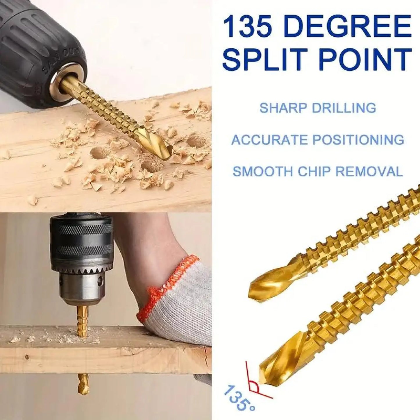 Titanium-Plated High-Speed Steel Drill Bits Set Metalworking & Wood Drilling Sharp Serrated Design Anti-Rust Coating Power Tool Accessories