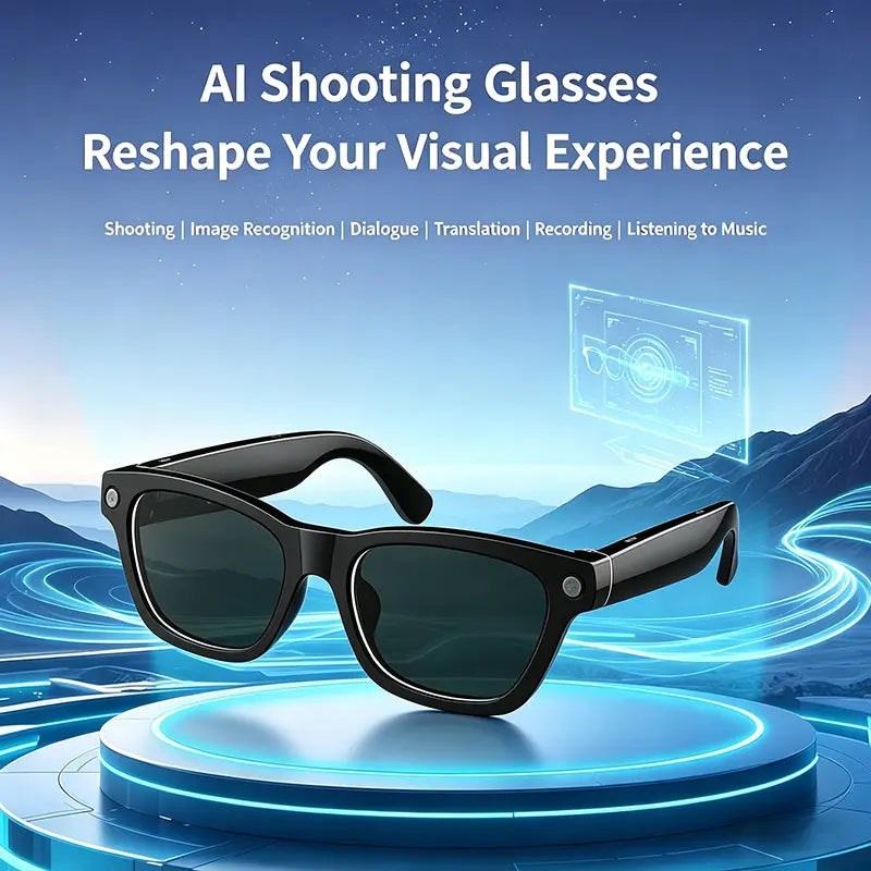 JEYUIN Smart Camera Glasses with Bluetooth Audio, Photochromic Tint Lenses, Hands-Free Photo & Video Capture, Wearable Glasses for Travel, Outdoor Activities, Driving and Daily Use, Compatible with iPhone & Android