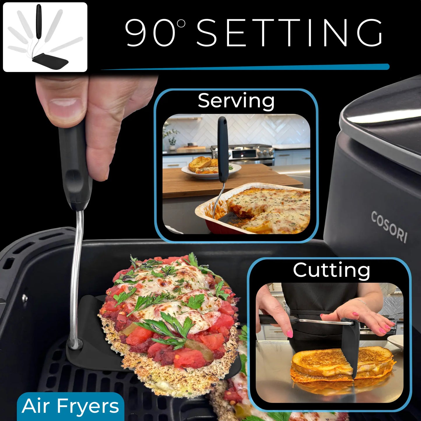 Adaptchula™ - Spatula with adjustable angles, a must have kitchen gadget!  Kitchen accessories should serve a purpose!  Perfect for Air Fryers, griddles and everything in-between! Includes 2 Spatula heads made from PPSU - BPA/BPS and PFAS free.  Non-Toxic